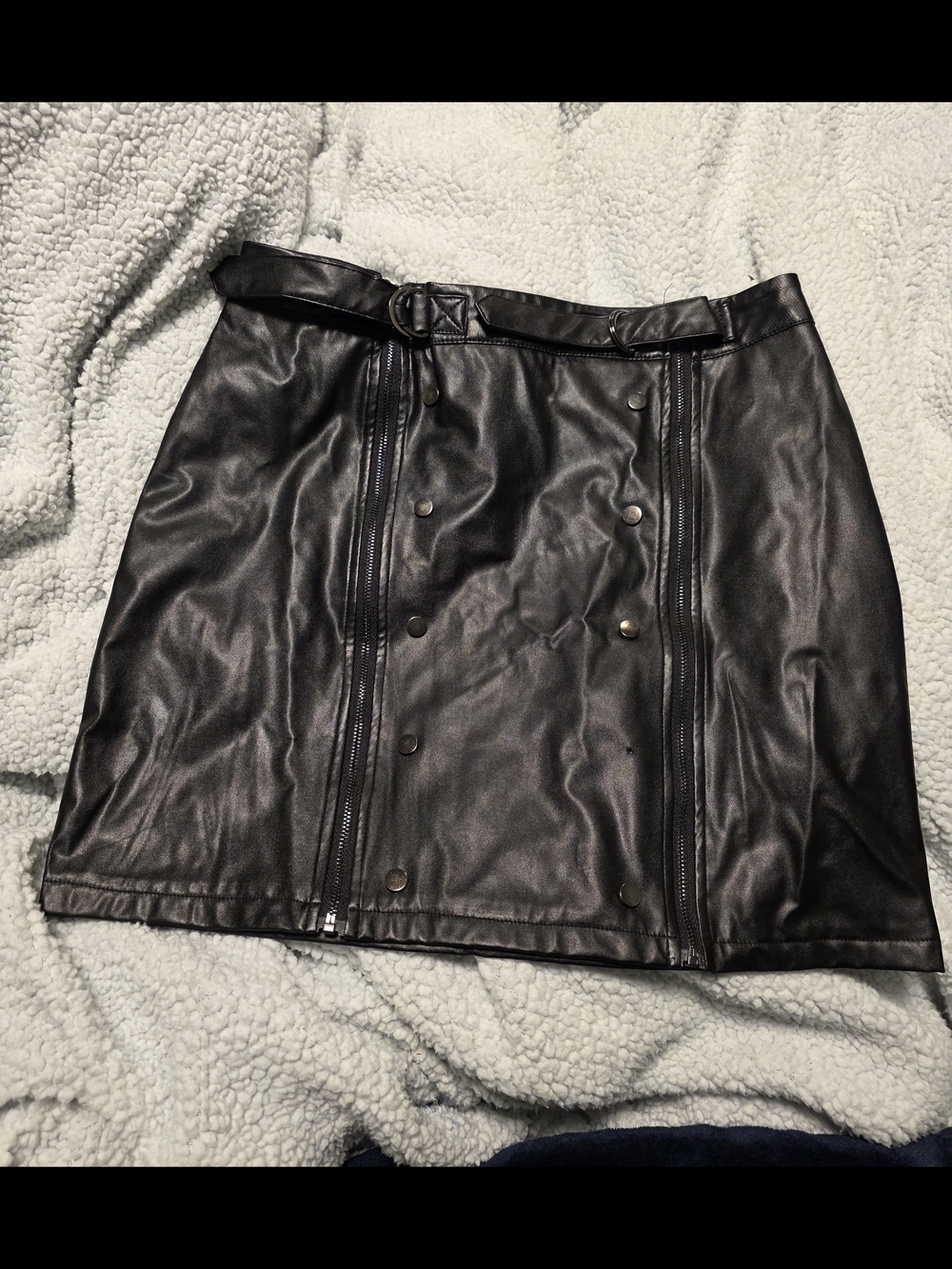 Better Be Black Faux Leather Mini Skirt with Belt Detail